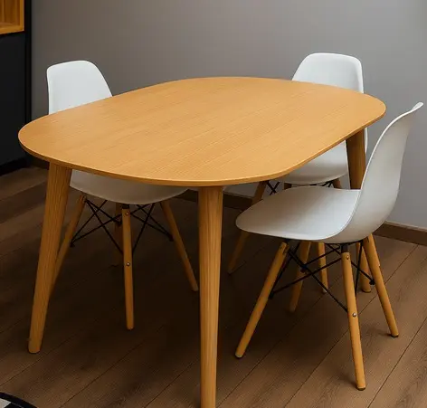 MESA MADERA OVALADA + 3 SILLAS